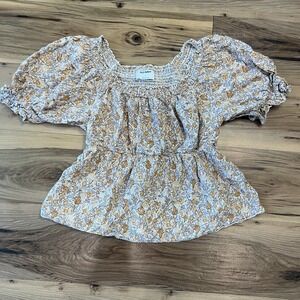 Old Navy Floral Peasant Blouse Sz L Puff Short‎ Sleeve Boho Cottage Off Shoulder